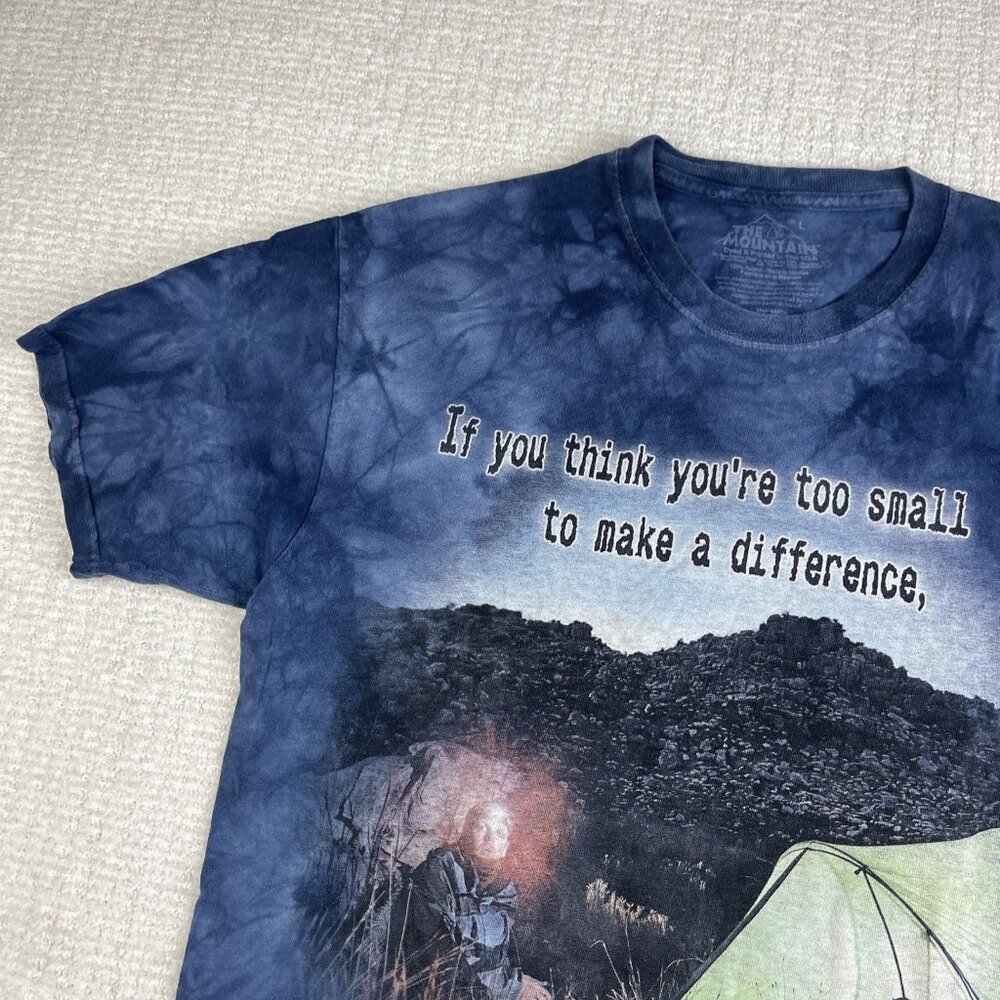 Y2K The Mountain T Shirt Mens L Blue Thru Hiking Backpacking Mosquito Dalai Lama - Picture 3 of 16